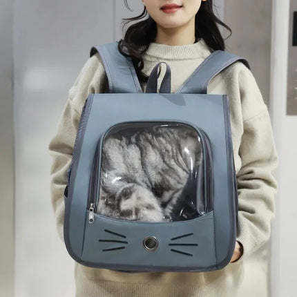 Oxford Cat Carrier Backpack - 35x35x25cm, Breathable Portable Shoulder Bag, Gray/Blue/Yellow/White