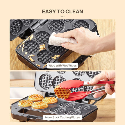 Waffle Maker, Reemix Multi Mini Waffle Iron Bake 8 x 1.8 Inch Small Waffles, Nonstick Waffle Iron with Quick Heat-Up