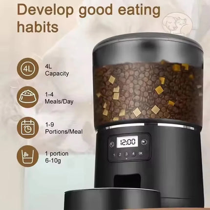 4L Smart Automatic Pet Feeder - Tuya WiFi or Button Control, ABS+SUS304 Stainless Steel Bowl