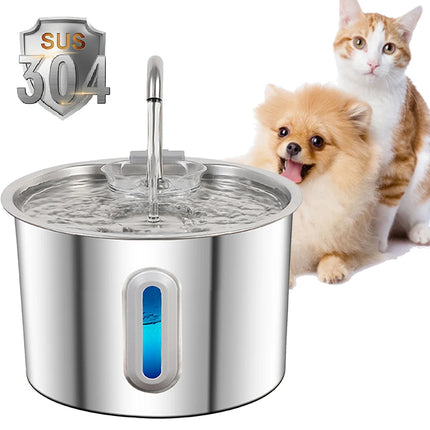 Stainless Steel Pet Water Fountain 2.2L - Automatic Dispenser with Filter System