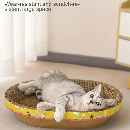 Oval Corrugated Cat Scratching Board - Claw Grinding Pad with Catnip, Protects Furniture