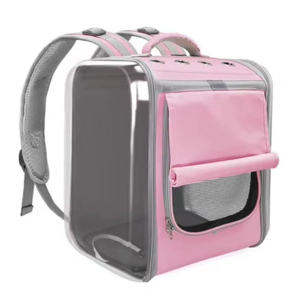 Eco-Friendly Cotton Pet Carrier Backpack - Belt Closure, S/M/L, Pink/Grey