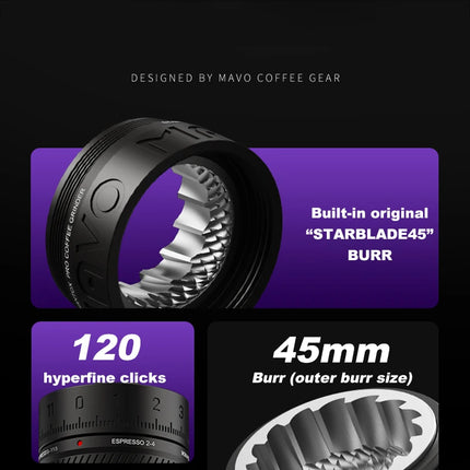 MAVO PHANTOX PRO Manual Coffee Grinder 45mm burr / 120 clicks /3 bearings fix the central shaft / Hand-crank Coffee Bean Grinder
