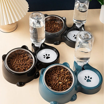Gravity Pet Feeder & Water Dispenser Set - 15° Tilted Slanted Mouth, No Battery or Power Needed