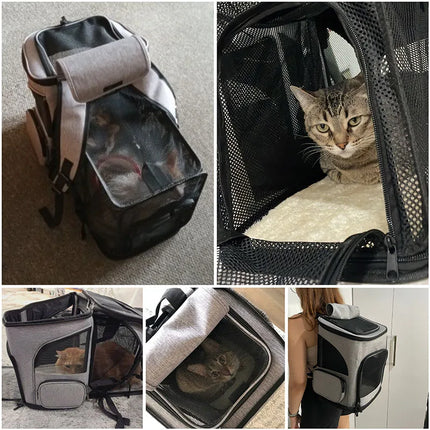 Foldable Expandable Pet Cat Carrier Backpack - Breathable Nylon, up to 6.5kg