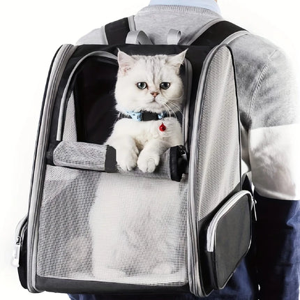 Foldable Breathable Pet Cat Carrier Bag - Outdoor Travel Backpack, 32x28x41cm, Grey/Pink/Black