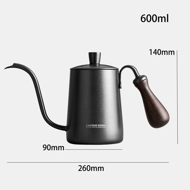 CAFEDE KONA Pour-over Kettle For Coffee And Tea 600ml Rosewood handle Stainless Steel Gooseneck Specialty Kettle LongSpout