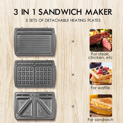 Yabano Sandwich Maker, 3 in 1 Waffle Maker, Toaster and Electric Panini Press Grill with Non-stick Coating Plate, Easy to Clean
