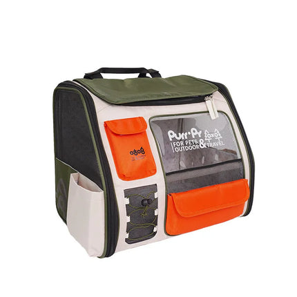 PU Dacron Cat Carrier Backpack - 43x25x35cm, Multiple Doors & Window, Ventilated, Green/White