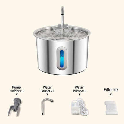 Stainless Steel Pet Water Fountain 2.2L - Automatic Dispenser with Filter System