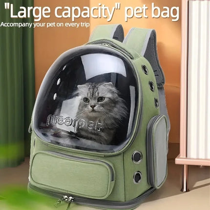 180° Transparent Bubble Pet Carrier Backpack - Breathable Oxford, Army Green/Brown/Gray