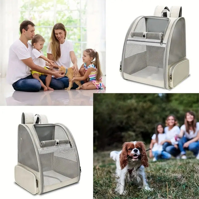 Foldable Breathable Pet Cat Carrier Bag - Outdoor Travel Backpack, 32x28x41cm, Grey/Pink/Black
