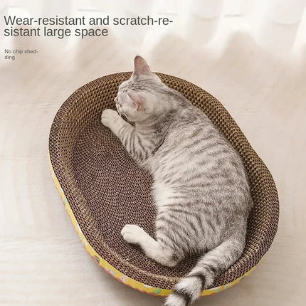 Oval Corrugated Cat Scratching Board - Claw Grinding Pad with Catnip, Protects Furniture