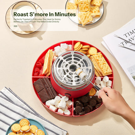 S'mores Maker Tabletop Indoor, Reemix Flameless Electric Marshmallow Roaster with 4 Detachable Trays & 6 Roasting Forks