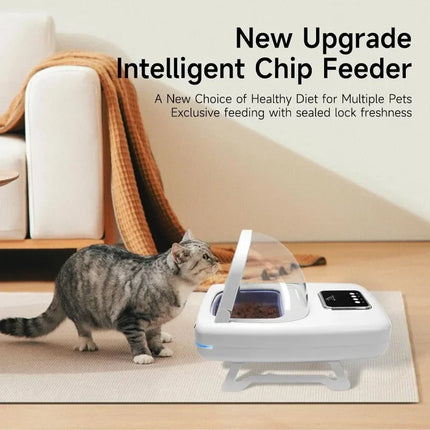 Microchip Cat Feeder with RFID Collar Sensor - Anti Food Grabbing, 3 Sensing Modes, LCD Timer
