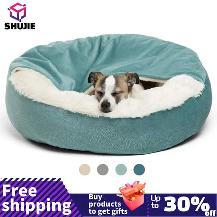 Orthopedic Dog Bed with Hooded Blanket - Waterproof Corduroy, Machine Washable (S/M/L)