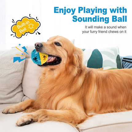 Dog Chew Toy - Rubber Teeth Grinding & Treat Dispensing Ball with Bell