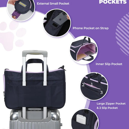 Airline Approved Pet Crossbody Carrier Bag - 3-Sided Mesh, up to 15lbs, Purple/Yellow