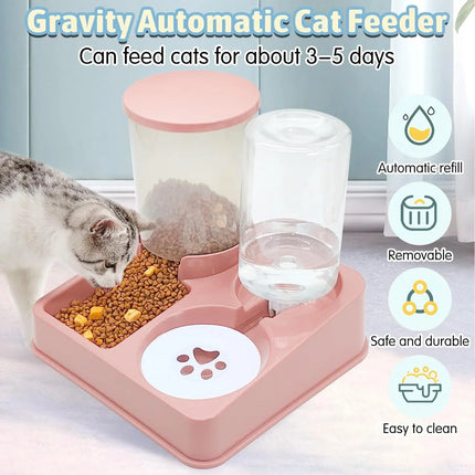 2-in-1 Gravity Pet Feeder & Water Dispenser Set - Tilted Automatic Food and Water for Cats & Dogs