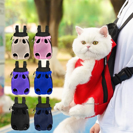 Mesh Pet Front Carrier Backpack - Breathable Double Shoulder, S/M/L/XL, Red/Blue/Beige/Pink/Navy/Black