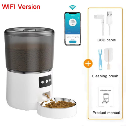 4L Smart Automatic Pet Feeder - Tuya WiFi or Button Control, ABS+SUS304 Stainless Steel Bowl