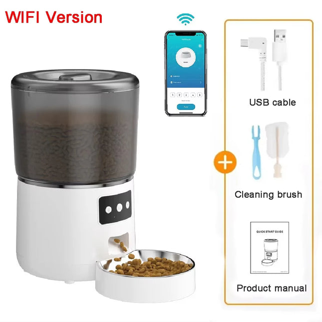 4L Smart Automatic Pet Feeder - Tuya WiFi or Button Control, ABS+SUS304 Stainless Steel Bowl