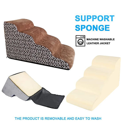 4-Tier Dog Stairs - Non-Slip Memory Foam Pet Steps, Removable & Washable Cover