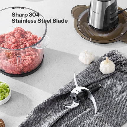 Food Processors with 2 Large Bowls(12 Cup+12 Cup), Reemix Electric Chopper with Powerful 500W Copper Motor