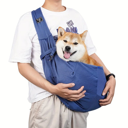Hands-Free Double-Sided Dog Sling Crossbody Bag - Portable Outdoor Shoulder Carrier, Beige/Blue/Black/Gray