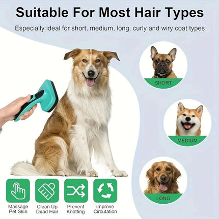 Self-Cleaning Slicker Brush for Dogs & Cats - Grooming & Deshedding Tool