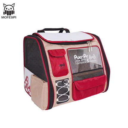 PU Dacron Cat Carrier Backpack - 43x25x35cm, Multiple Doors & Window, Ventilated, Green/White