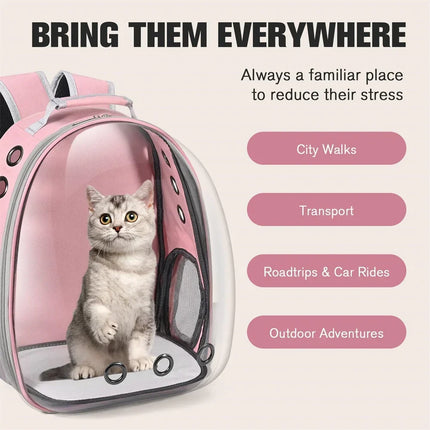Airline Approved Cat Carrier Backpack - 36x26x40cm, up to 8kg, 9 Vents, Pink/Gray/Black