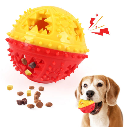 Dog Chew Toy - Rubber Teeth Grinding & Treat Dispensing Ball with Bell