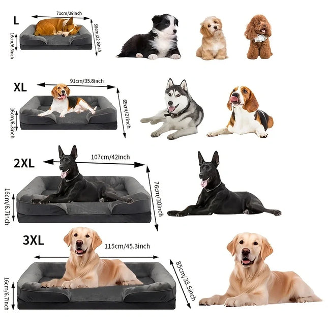 Extra Large Orthopedic Dog Sofa Bed - Coral Fleece, Support Foam, Removable Cover (L-XXXL)