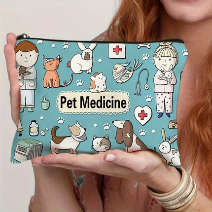 Pet Medicine Travel Organizer Pouch - Cute Dog & Cat Cosmetic Bag