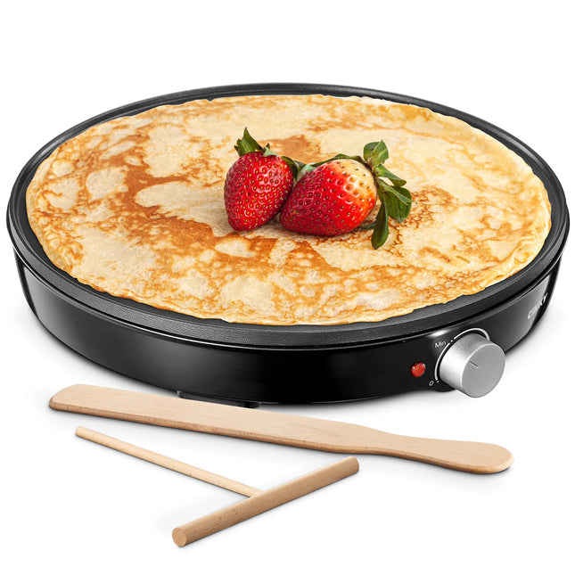 Crepe Maker Machine, Reemix Compact Pancake Griddle Precise Temperature Control, Nonstick 12” Electric Griddle, Batter Spreader