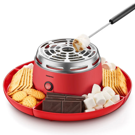 S'mores Maker Tabletop Indoor, Reemix Flameless Electric Marshmallow Roaster with 4 Detachable Trays & 6 Roasting Forks