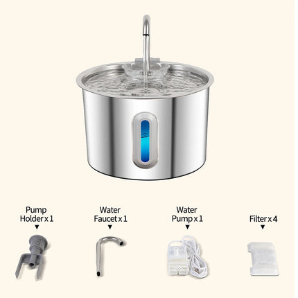 Stainless Steel Pet Water Fountain 2.2L - Automatic Dispenser with Filter System