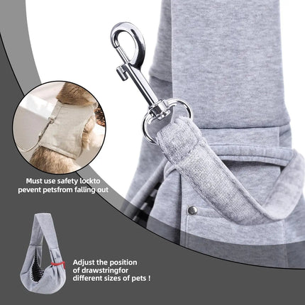 Polyester Hands-Free Dog Sling Carrier Purse - up to 7.5kg, Pocket & Safety Harness, Gray