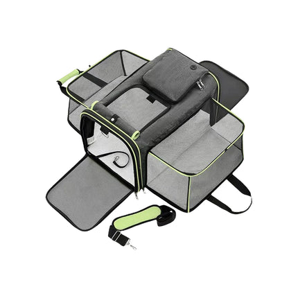 Expandable Airline Approved Pet Carrier - Dual-Side Expandable, Breathable Mesh, Luggage Strap, S/L