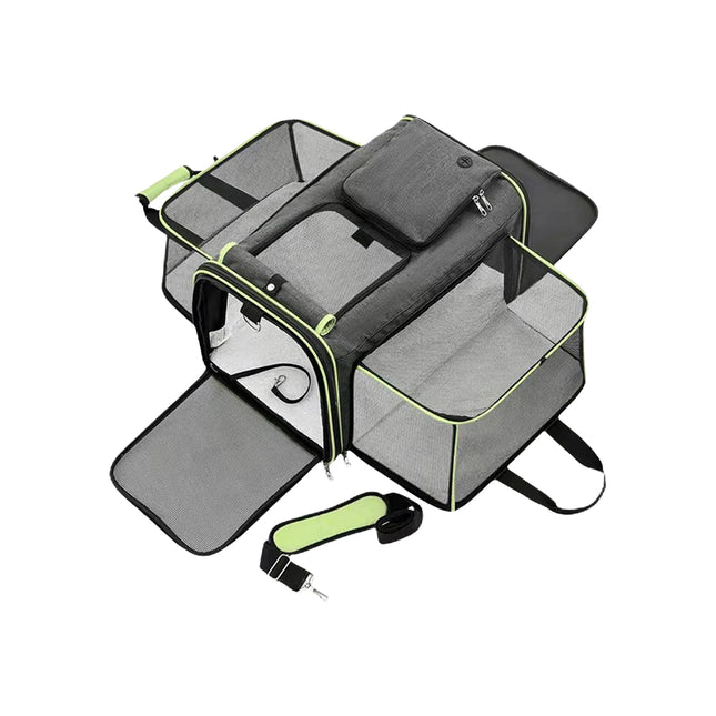 Expandable Airline Approved Pet Carrier - Dual-Side Expandable, Breathable Mesh, Luggage Strap, S/L