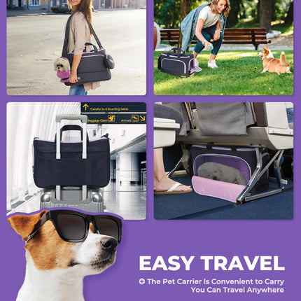 Airline Approved Pet Crossbody Carrier Bag - 3-Sided Mesh, up to 15lbs, Purple/Yellow